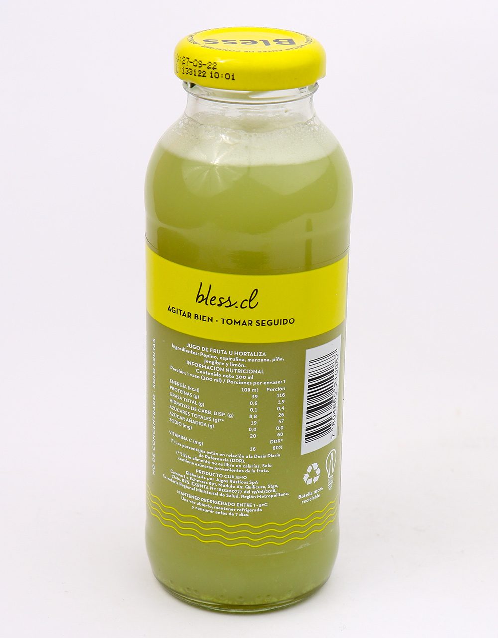 Bless Jugo Prensado Pepino Espirulina Manzana PinÌƒa Jengibre 300 Ml-2