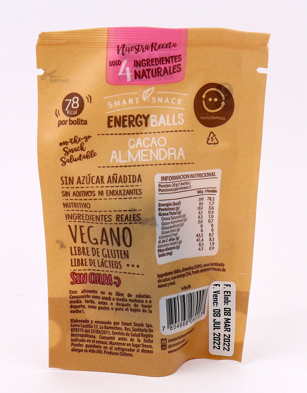 Energy Balls Cacao Almendra 40 Grs Smart Snack-2